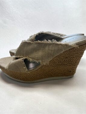 Rampage Beige Frayed Espadrille Wedge Sandals